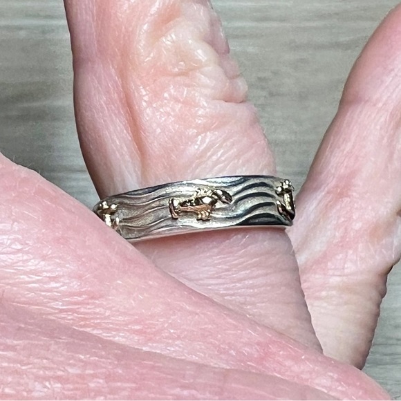 Handmade Sterling Silver & 14K Gold Nautical Anchor & Lobster Band Ring, Size 7 - Picture 8 of 9